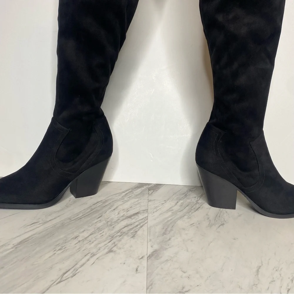 Marc Fisher Gwyneth Black Faux Suede Heeled Over The Knee Boot 10M